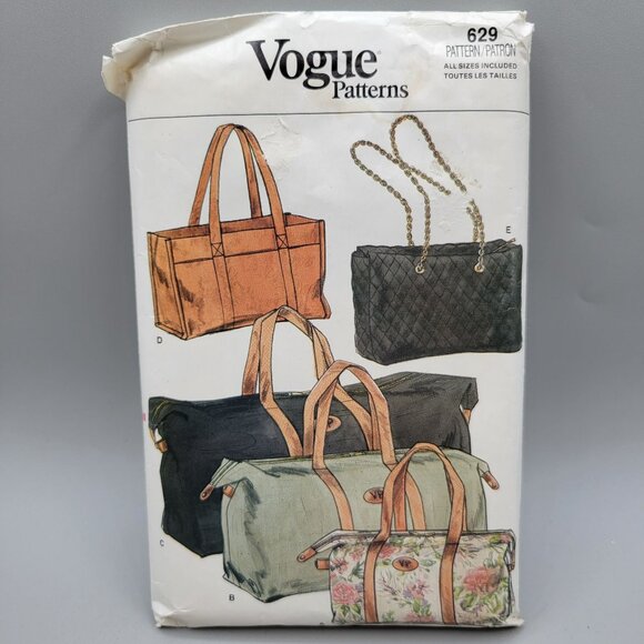 Vogue Patterns 629/9763 Duffle Bag Handbag Carry All Bag Sewing Pattern Uncut - Picture 1 of 5